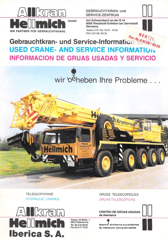 Titelbild des Gebrauchtkran-Kataloges der Allkran Hellmich GmbH aus dem Jahr 1991
